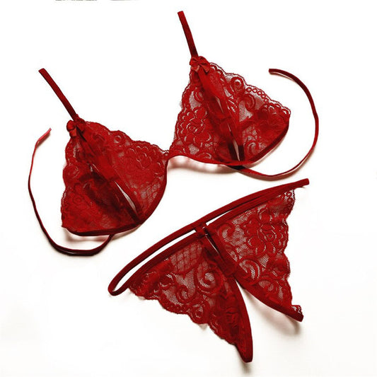 Sexy Three-Point Lingerie Set – Lace & Mesh Strappy Intimates