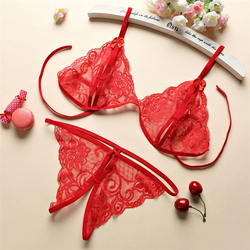 Sexy Three-Point Lingerie Set – Lace & Mesh Strappy Intimates
