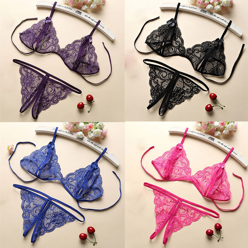 Sexy Three-Point Lingerie Set – Lace & Mesh Strappy Intimates