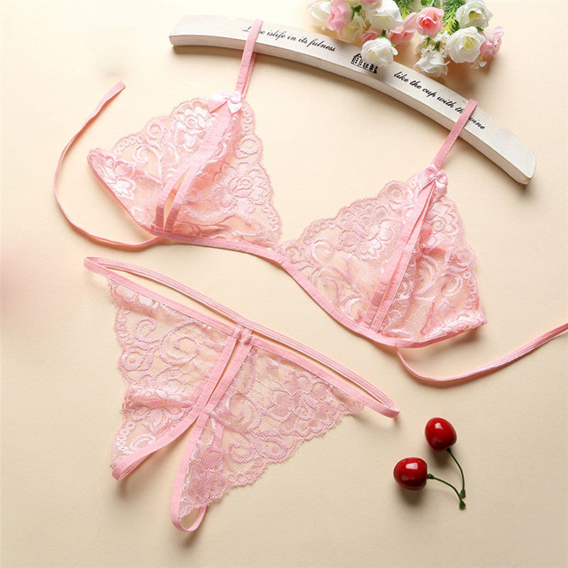 Sexy Three-Point Lingerie Set – Lace & Mesh Strappy Intimates