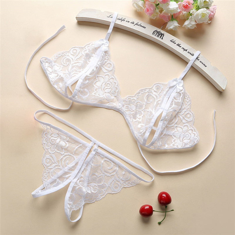 Sexy Three-Point Lingerie Set – Lace & Mesh Strappy Intimates