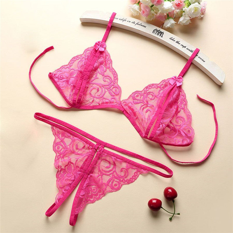 Sexy Three-Point Lingerie Set – Lace & Mesh Strappy Intimates