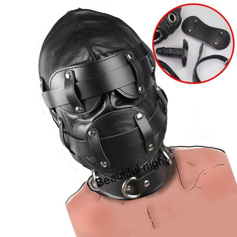 Leather Hood Mask with Removable Dildo & Ball Gag