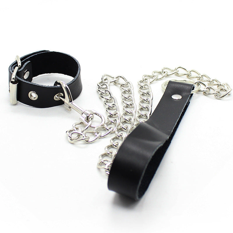 Leather Collar with Chain Leash – Adjustable Bondage Restraint