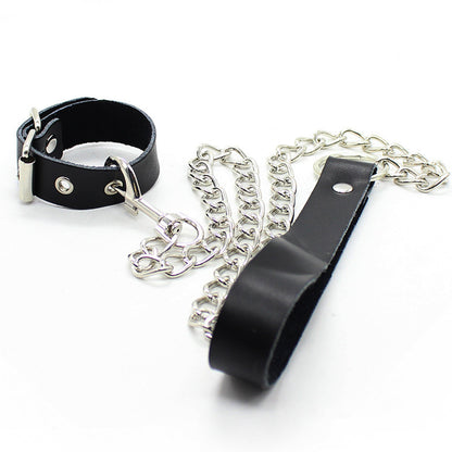 Leather Collar with Chain Leash – Adjustable Bondage Restraint