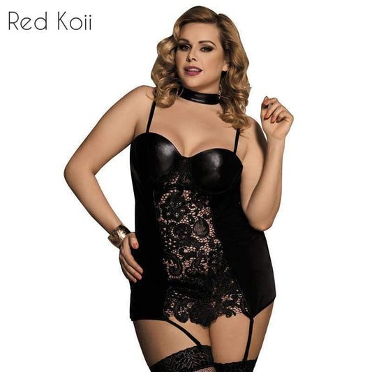 Gartered Lace & Faux Leather Lingerie – Sexy Intimate Wear