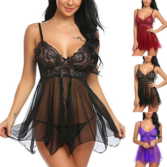 Sexy Lingerie Front Slit Nightdress – Seductive Lace & Sheer Design