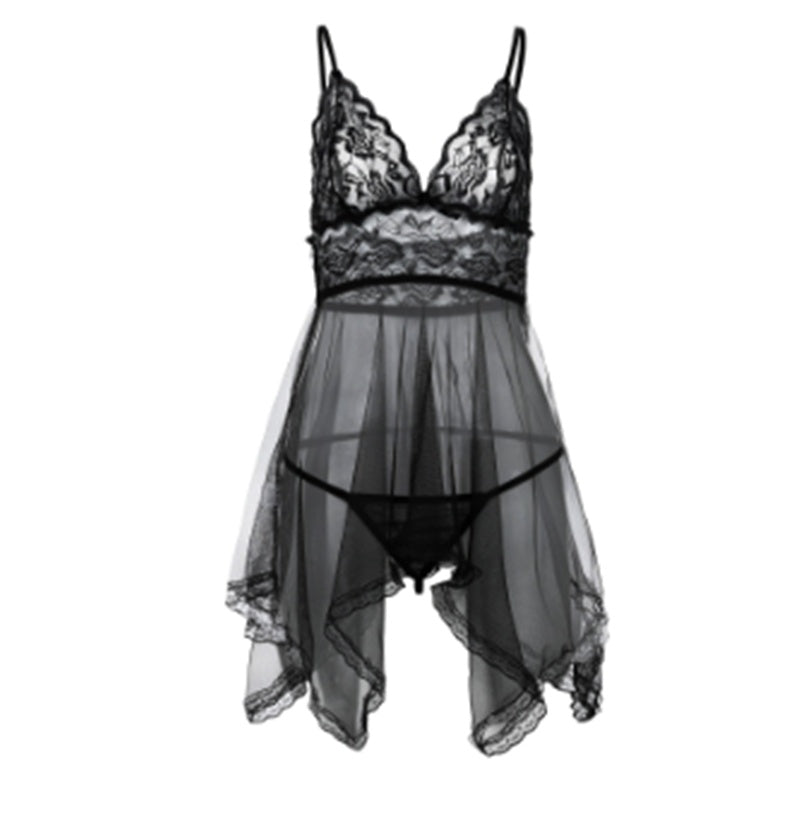 Sexy Lingerie Front Slit Nightdress – Seductive Lace & Sheer Design