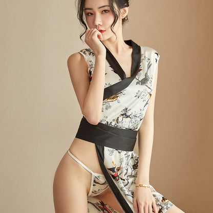 Japanese Bow Kimono – Sexy Printed Bathrobe Lingerie
