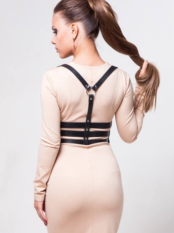 Black Leather Garter Belt Harness – Adjustable Gothic Bondage Lingerie