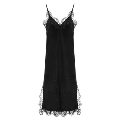 Velvet Lace Princess Nightdress – Sexy Long Sling Home Wear