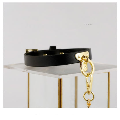 Brown Bondage Leather Collar with Chain Leash – BDSM Slave Fetish Restraint Toy