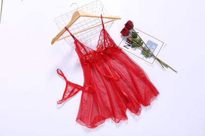 Sexy Lingerie Front Slit Nightdress – Seductive Lace & Sheer Design