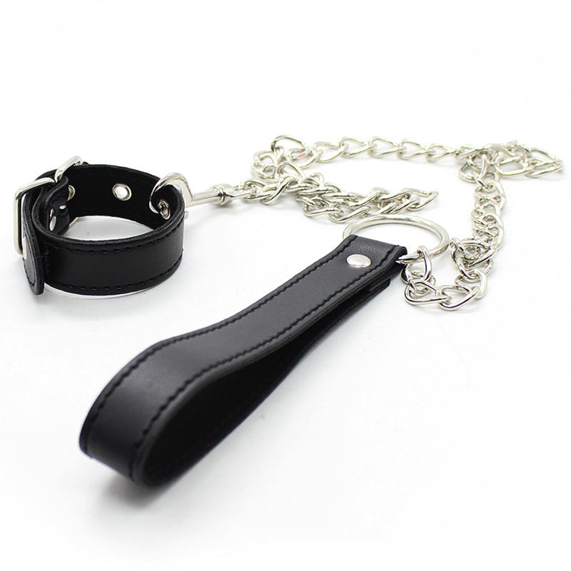 Leather Collar with Chain Leash – Adjustable Bondage Restraint