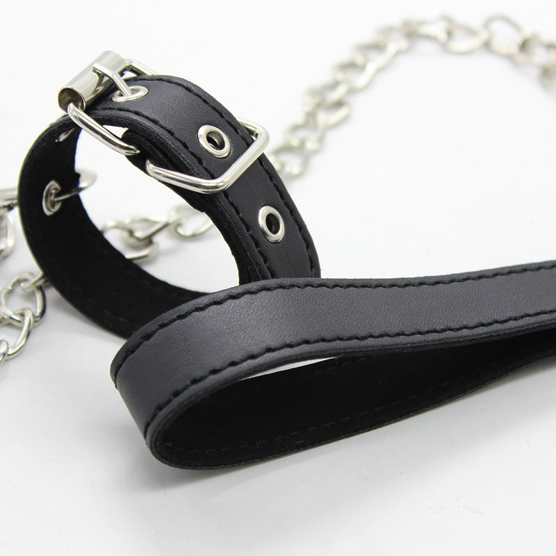 Leather Collar with Chain Leash – Adjustable Bondage Restraint