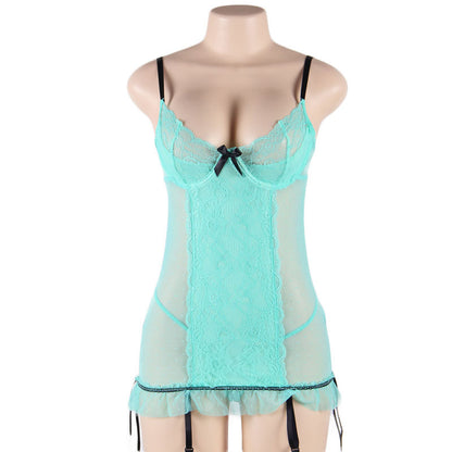 Sexy Bow Lace Bra & Suspender Nightdress Set