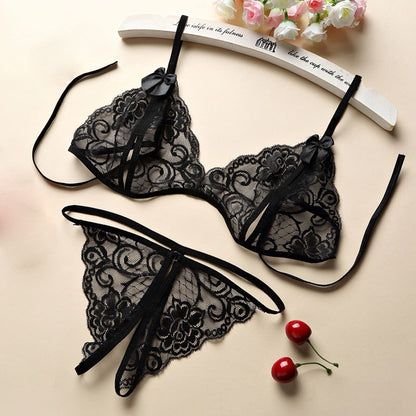 Sexy Three-Point Lingerie Set – Lace & Mesh Strappy Intimates