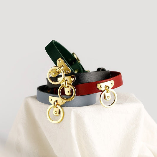 Brown Bondage Leather Collar with Chain Leash – BDSM Slave Fetish Restraint Toy