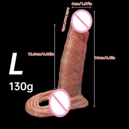 Skin Coloured Ribbed Hollow Silicone Dildo – Realistic Penis Sleeve in Multiple Sizes
