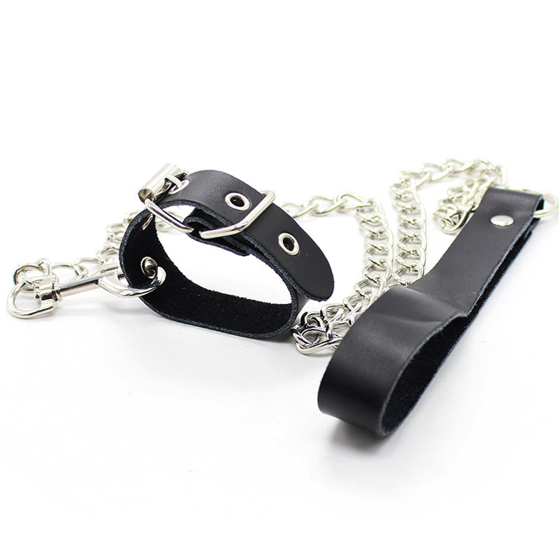 Leather Collar with Chain Leash – Adjustable Bondage Restraint