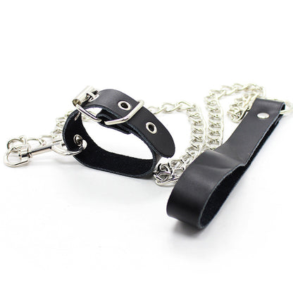 Leather Collar with Chain Leash – Adjustable Bondage Restraint