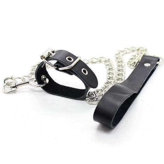 Leather Collar with Chain Leash – Adjustable Bondage Restraint