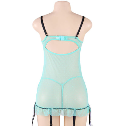 Sexy Bow Lace Bra & Suspender Nightdress Set
