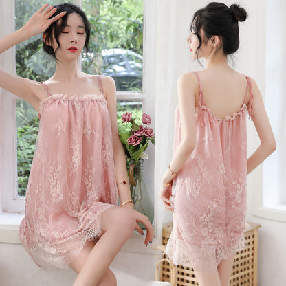 Summer Lace Chiffon Suspender Nightdress