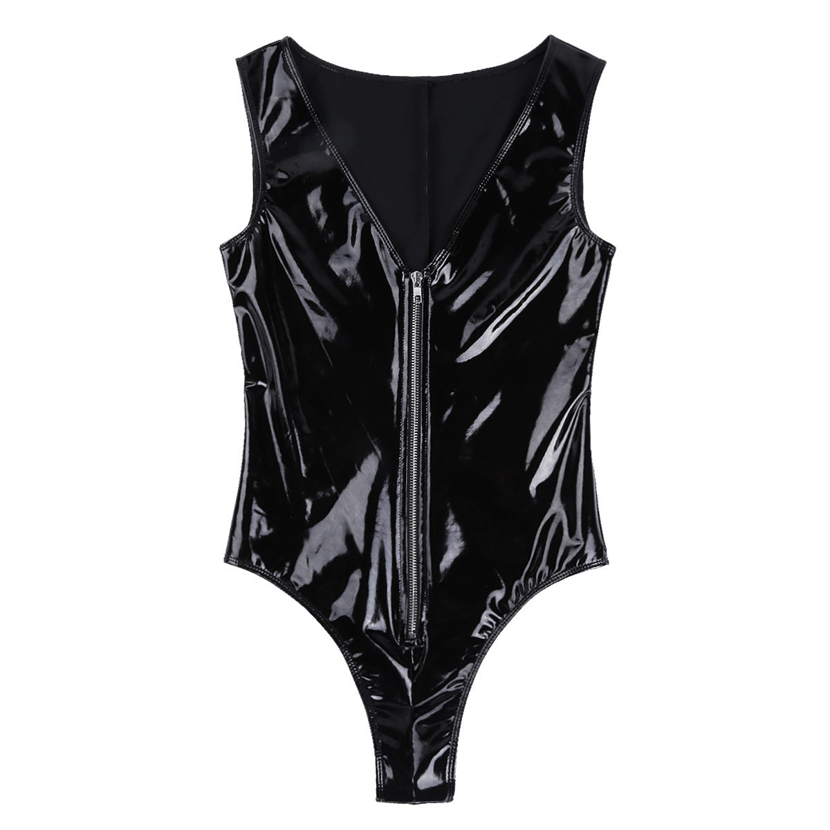 Black Latex Bodysuit with Adjustable Harness – Women’s Fetish Lingerie