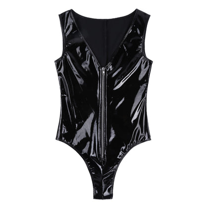 Black Latex Bodysuit with Adjustable Harness – Women’s Fetish Lingerie