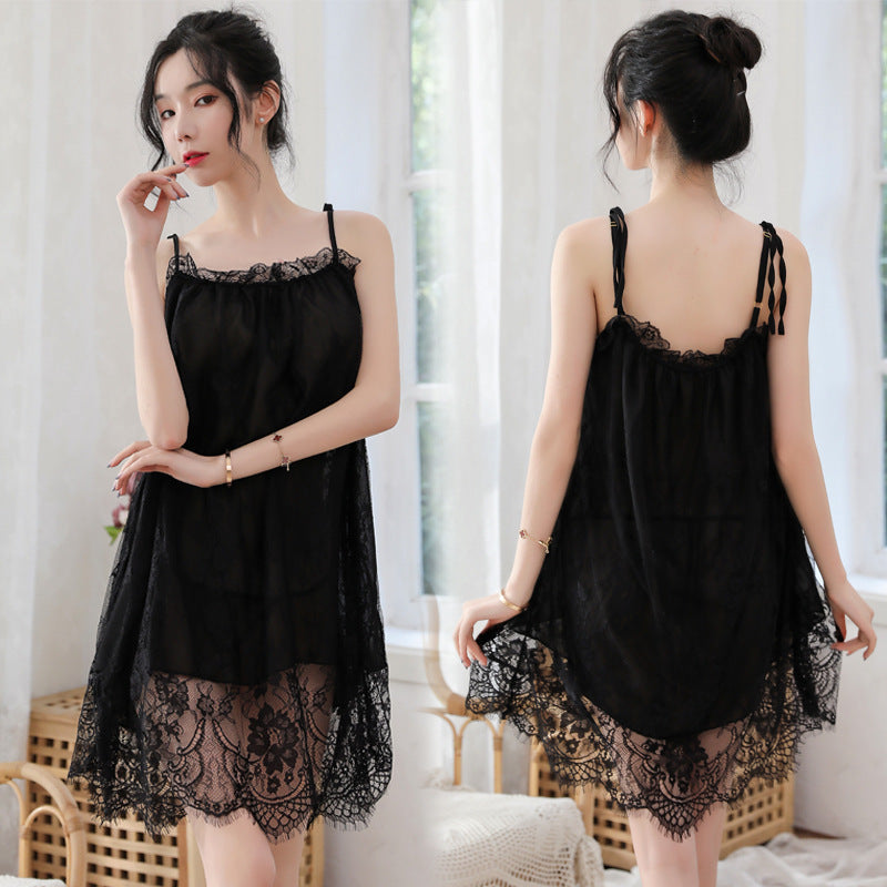 Summer Lace Chiffon Suspender Nightdress